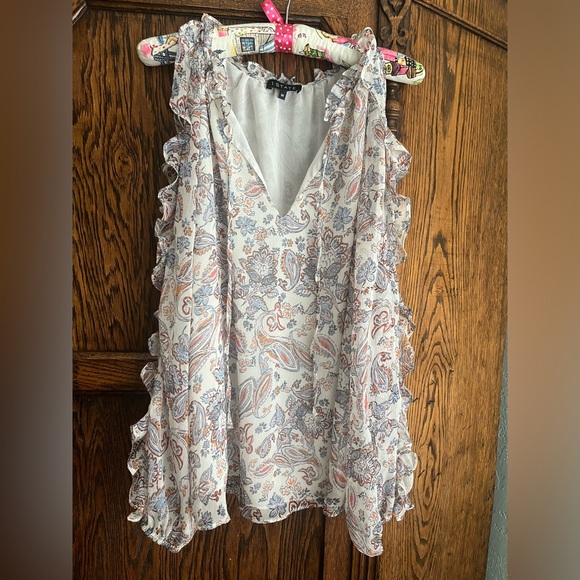 1. State Tops - 1. State Paisley Print Ruffle long Sleeve Cold Shoulder Blouse medium